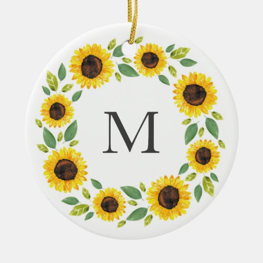 手水絵を描色ひまわりリース セラミックオーナメント (正面)