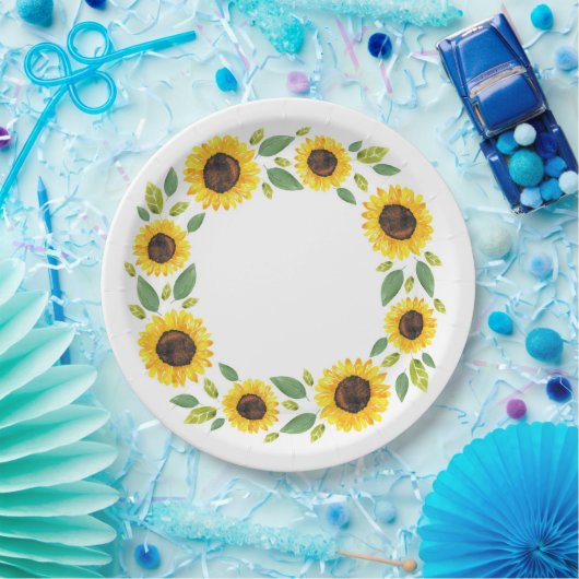 手水絵を描色ひまわりリース ペーパープレート (パーティー)
