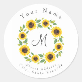 手水絵を描色ひまわりリース ラウンドシール