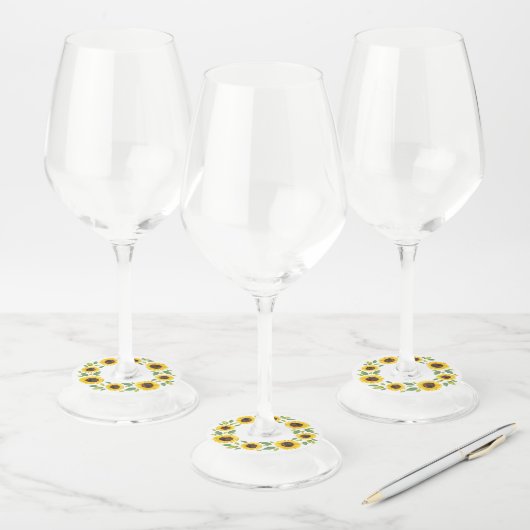 手水絵を描色ひまわりリース ワイングラスタグ (セット)