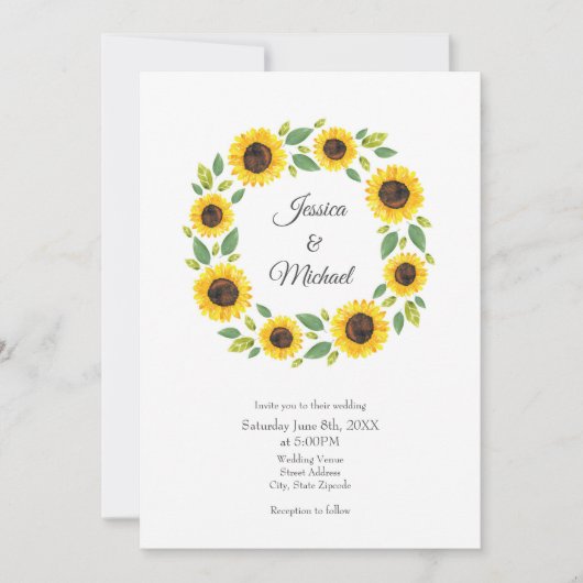 手水絵を描色ひまわりリース 招待状 (正面)