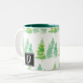 手水色の松の木クリスマス ツートーンマグカップ (正面左)