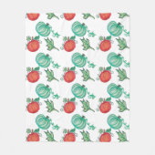 手水色の緑のオエレガントレンジカボチャ フリースブランケット (正面)