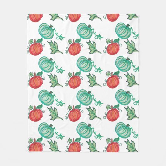 手水色の緑のオエレガントレンジカボチャ フリースブランケット (正面)