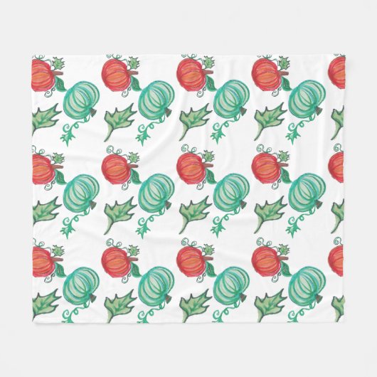 手水色の緑のオエレガントレンジカボチャ フリースブランケット (正面(横))