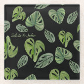 手水色モンステラアダンソニリーフ結婚ズ ガラスコースター (正面)