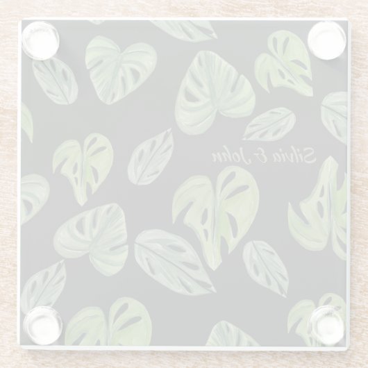 手水色モンステラアダンソニリーフ結婚ズ ガラスコースター (裏面)