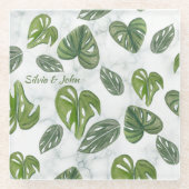 手水色モンステラアダンソニリーフ結婚ズ ガラスコースター (正面)