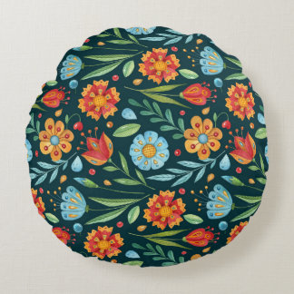 手水色図解入りの、写真付きのの花模様 ラウンドクッション
