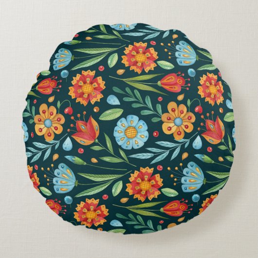 手水色図解入りの、写真付きのの花模様 ラウンドクッション (正面)
