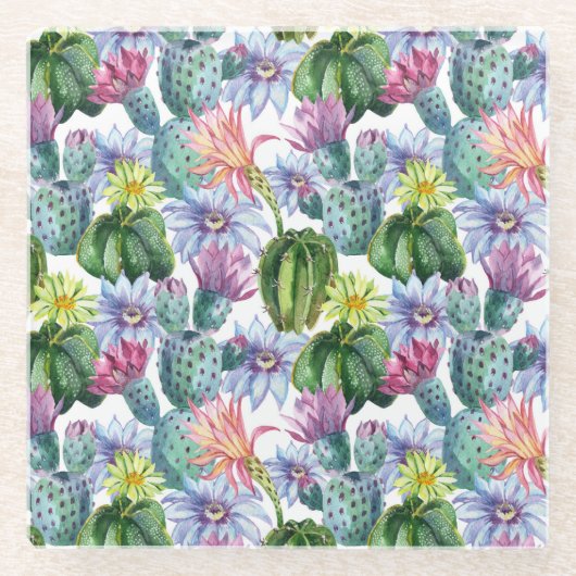 手水色彩の鮮やか色サボテン ガラスコースター (正面)