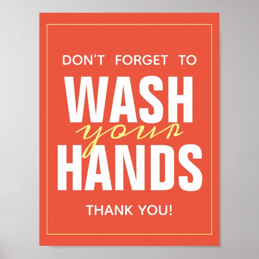 手洗い明るいオレンジ色のタイポグラフィ ポスター (正面)