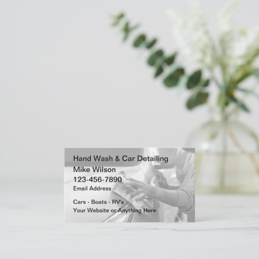 手洗車と自動車の詳細名刺 名刺 (スタンド正面)