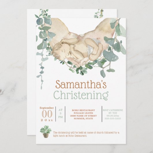 手生まれたばかりのベビーeucalyptus greenery inv 招待状 (正面/裏面)