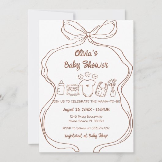 手男女兼用予測できな引き弓ベビーシャワー 招待状 (正面)