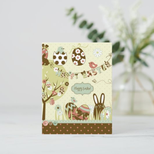 手紙が付いているイースター木そしてClothesline シーズンポストカード (スタンド正面)