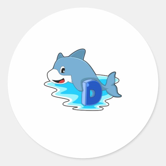 手紙で泳ぐイルカ ラウンドシール (正面)