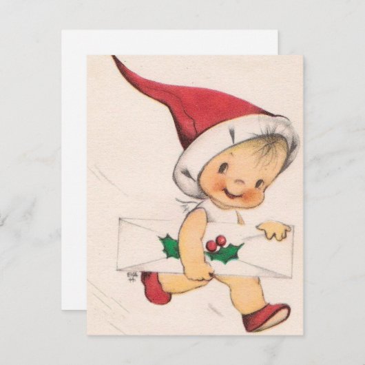 手紙とヴィンテージクリスマスボーイ シーズンカード (正面/裏面)