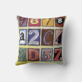 手紙と数字レトロ水彩枕 クッション (裏面)