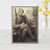 手紙にあなたの軍に考えることを書いている兵士 カード (黄色い花)