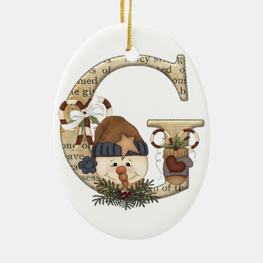 手紙の芸術- G -クリスマスの雪だるまのオーナメント セラミックオーナメント (裏面)