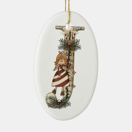 手紙の芸術- J -クリスマスの天使のオーナメント セラミックオーナメント (右)