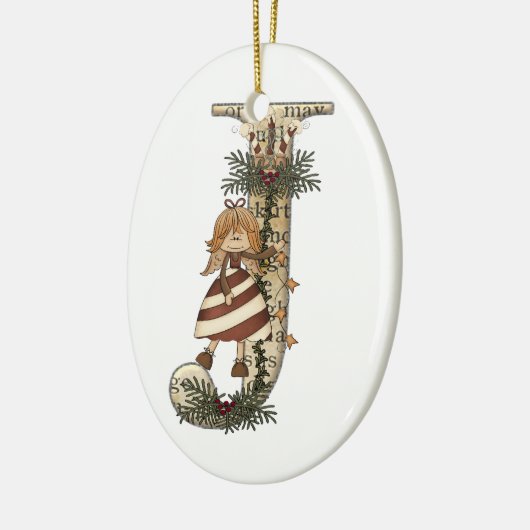 手紙の芸術- J -クリスマスの天使のオーナメント セラミックオーナメント (左)