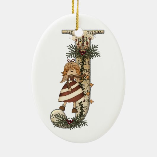 手紙の芸術- J -クリスマスの天使のオーナメント セラミックオーナメント (裏面)