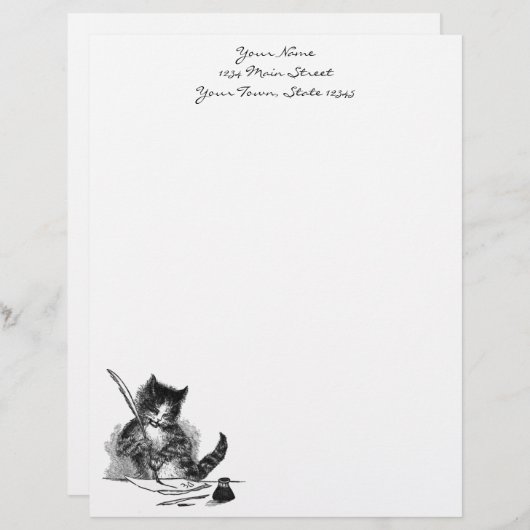 手紙を書いているヴィンテージ猫 レターヘッド (正面/裏面)