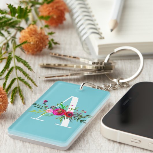 手紙イニシャルモノグラムカスタムフローラ色 キーホルダー (正面右)