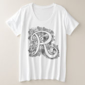 手紙イニシャルR doodle tangleアートスケッチ トライブレンドＴシャツ (デザイン正面)