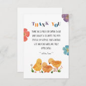 手紙カラフルかわいいチキンファミリーベビーシャワー サンキューカード (正面/裏面)