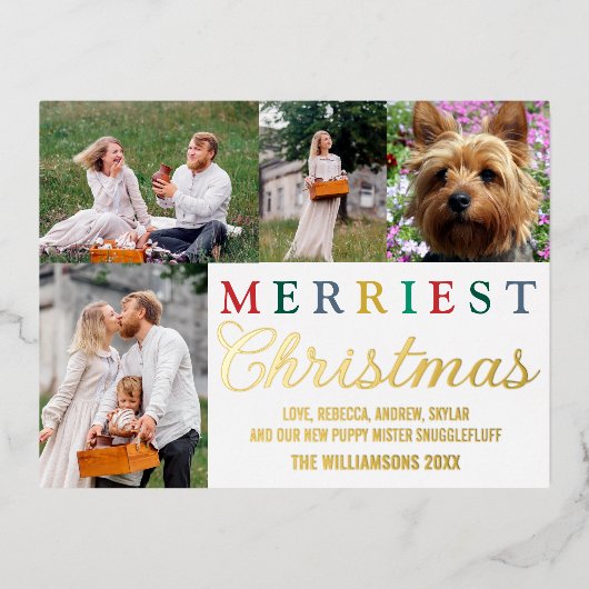 手紙カラフル4メリー枚の写真金ゴールド 箔シーズンポストカード (正面)