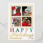 手紙カラフル4写真シックなハッピーホリデー金ゴールド 箔シーズンカード (正面)