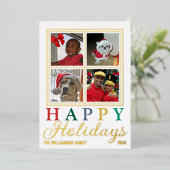 手紙カラフル4写真シックなハッピーホリデー金ゴールド 箔シーズンカード (立ち正面)