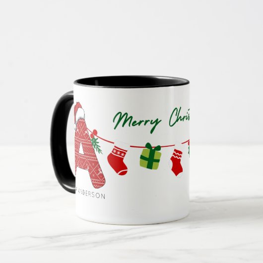 手紙パーソナライズされた名カラフルメリークリスマス マグカップ (正面左)