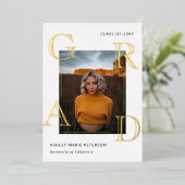手紙モダン卒業金ゴールド写真卒業 箔招待状 (立ち正面)