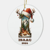 手紙素朴Iとサンタハットと冬のシーン セラミックオーナメント (左)