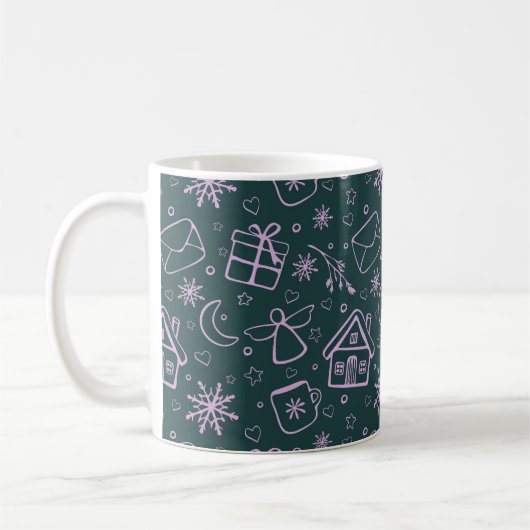 手紙、天使、雪片、ギフト、ハート&スター コーヒーマグカップ (左)