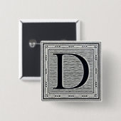 手紙"D"の木版画のWoodblockの芸術的なイニシャル 缶バッジ (正面&裏面)