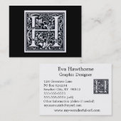 手紙"H"の木版画のWoodblockの装飾的なイニシャル 名刺 (正面/裏面)