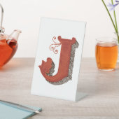 手紙「J」刺繍エレガント入 台座サイン (インサイチュ)