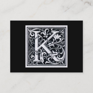 手紙"K"の木版画のWoodblockの装飾的なイニシャル 名刺
