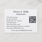 手紙"K"の木版画のWoodblockの装飾的なイニシャル 名刺 (裏面)