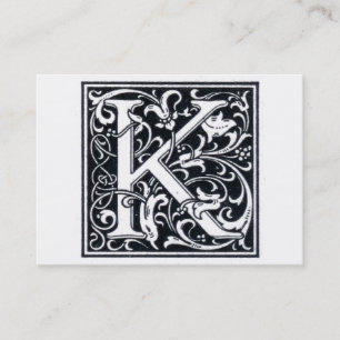 手紙"K"の木版画のWoodblockの装飾的なイニシャル 名刺