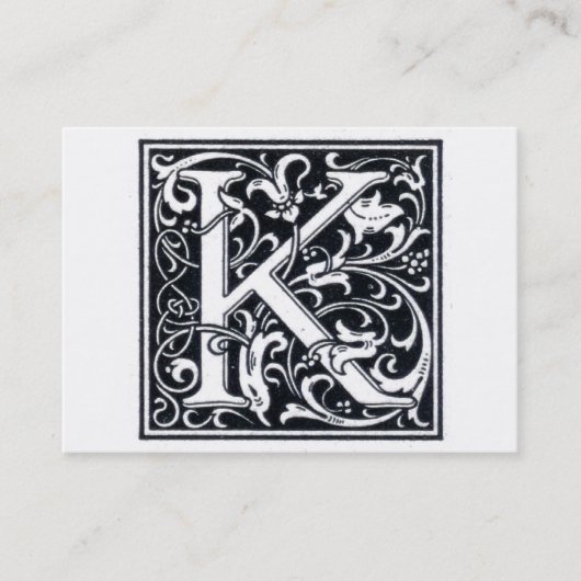 手紙"K"の木版画のWoodblockの装飾的なイニシャル 名刺 (正面)