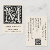 手紙"M"の木版画のWoodblockの装飾的なイニシャル 名刺 (正面/裏面)