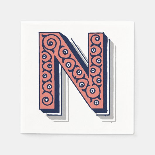 手紙「N」刺繍エレガント入 スタンダードカクテルナプキン (正面)