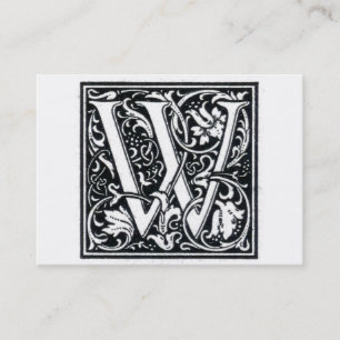 手紙"W"の木版画のWoodblockの装飾的なイニシャル 名刺