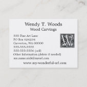 手紙"W"の木版画のWoodblockの装飾的なイニシャル 名刺 (裏面)